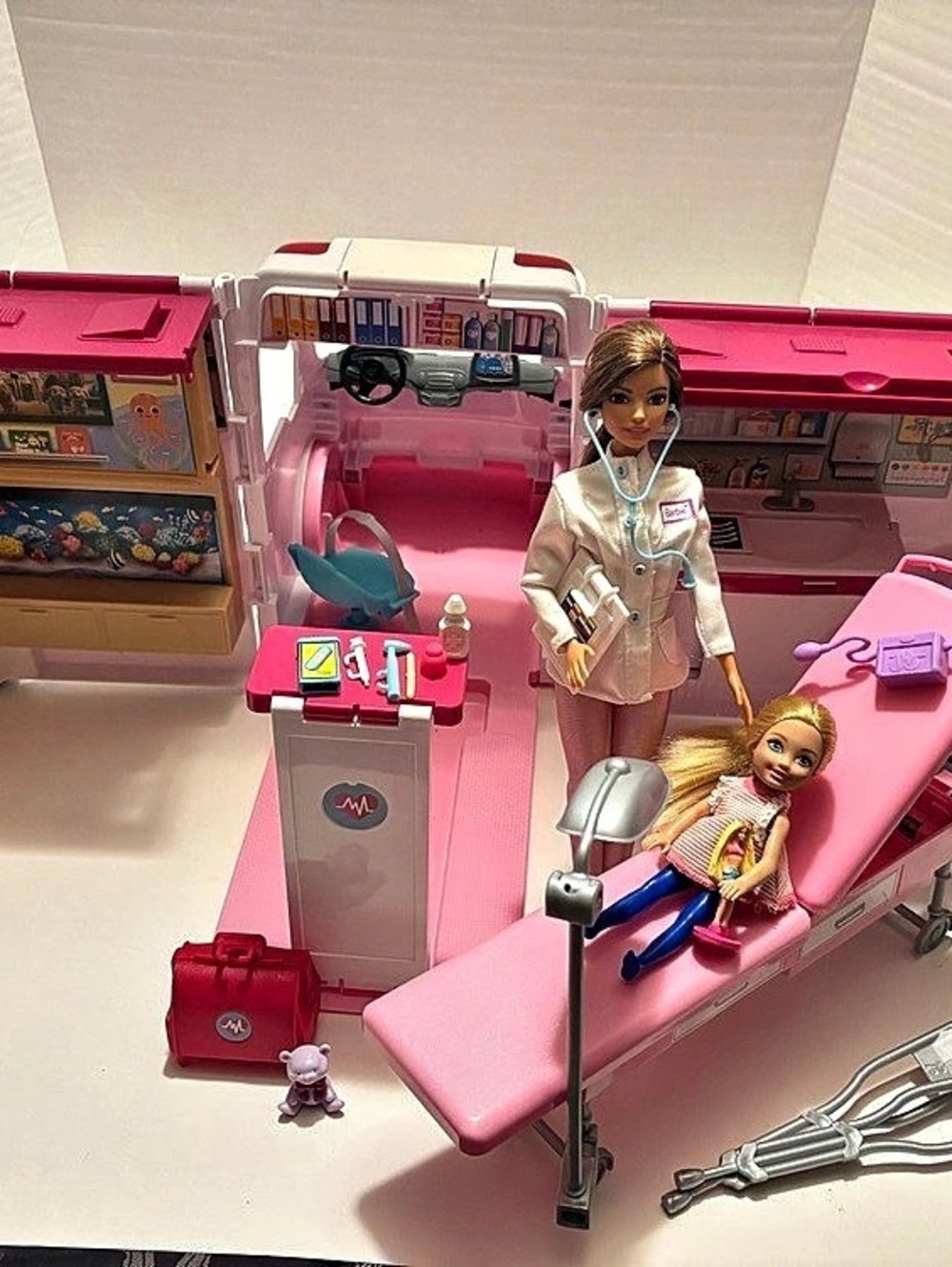 Barbie Care Clinic Vehicle & Playset White & Pink